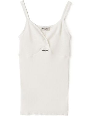 Miu Miu Logo-Patch Ribbed Top - White