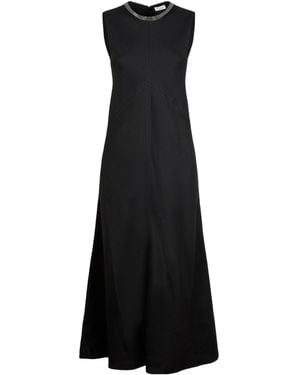 Brunello Cucinelli Embellished Neckline Sleeveless Maxi Dress - Black