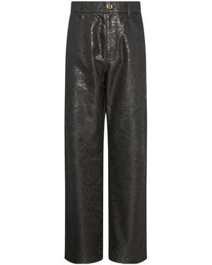 Versace Logo-Patch Pattern-Jacquard Pants - Gray