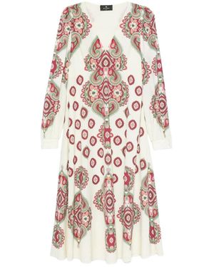 Etro Paisley-Print Long-Sleeve Dress - White