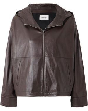 Yves Salomon Hooded Leather Jacket - Brown