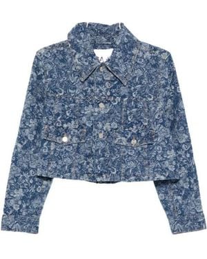 Ganni Floral Printed Denim Jacket - Blue