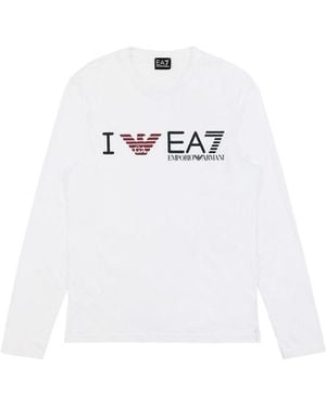 EA7 Logo T-Shirt With Round Neck - White