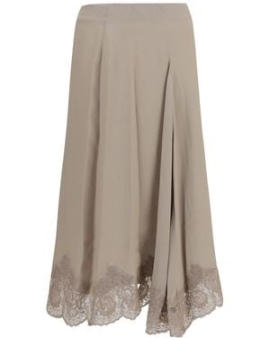 P.A.R.O.S.H. P.A.R.O..H. Lace-Trim Midi Skirt - Brown