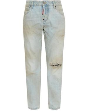 DSquared² Distressed Light Wash Teddy Distressed Jeans - Gray