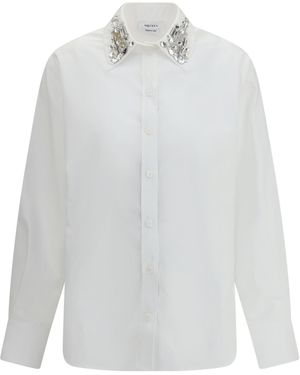 McQueen Long Sleeved Embellished Collar Shirt - White