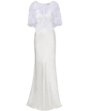 Self-Portrait Lace-Trimmed Satin Gown - White