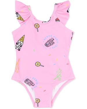 KENZO Ruffled Graphic-Print Swimsuit - Pink