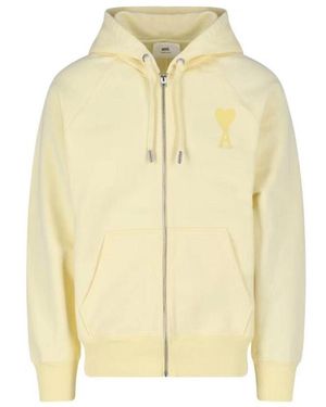 Ami Paris Logo-Print Zipped Hoodie - Yellow