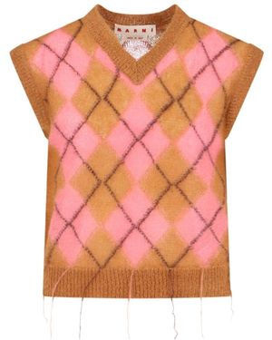 Marni Geometric Patterned Knitted Vest - Pink