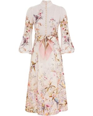 Zimmermann 'Rebellion' Cream Linen Long Dress - Pink