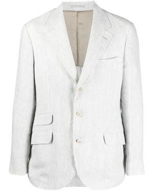 Brunello Cucinelli Single-Breasted Striped Blazer - White