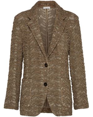 Brunello Cucinelli Foliage Lace Knit Blazer - Green