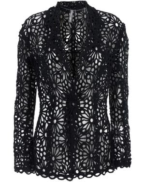 Norma Kamali Floral-Motif Single-Breasted Jacket - Black