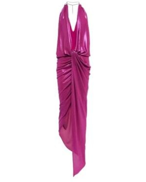 The Attico Halterneck Lame Maxi Dress - Pink