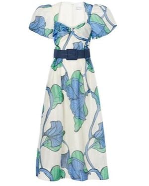 Rebecca Vallance Ivy Floral Linen And Silk Midi Dress - Blue