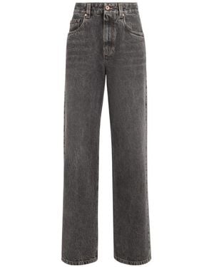 Brunello Cucinelli Authentic Denim Contemporary Loose Pants With Monili - Gray