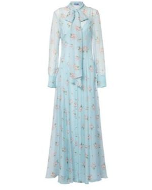 Leo Lilith Bow-Detail Floral Chiffon Maxi Dress - Blue