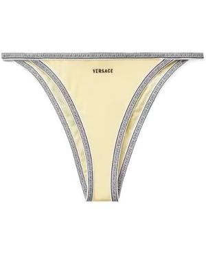 Versace Embroidered-Logo Bikini Bottoms - Natural