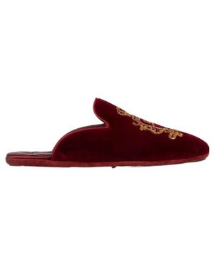 Dolce & Gabbana Logo Embroidered Velvet Slides - Brown