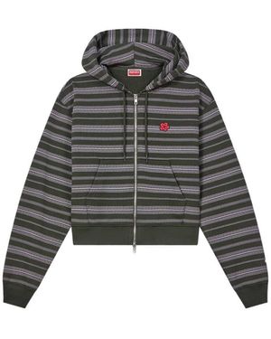 KENZO 'Boke Flower' Stripes Short Zip-Up Hoodie - Grey