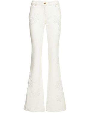 Blumarine Embroidered Low Waist Denim Flare Jeans - White