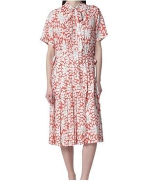 Prada Printed Pleated Pongé Dress - Pink