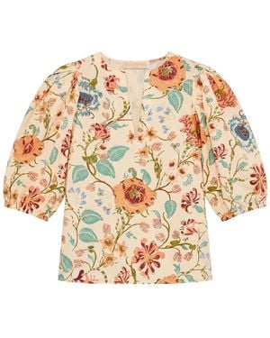 Ulla Johnson Floral Print Puff Sleeve Cotton Top - Natural