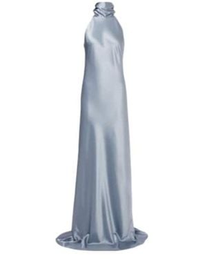 Galvan London Sienna Halterneck Satin Gown - Blue