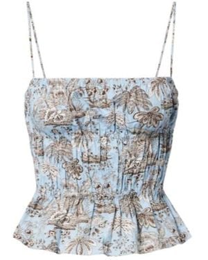 STAUD Floral Ruched Cotton Top - Blue