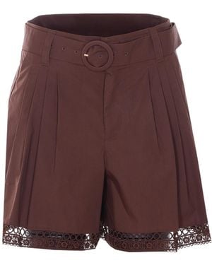 Twinset Embroidered Belted Shorts - Purple