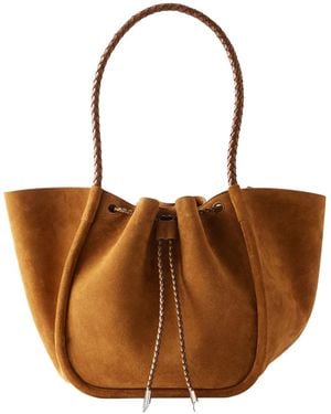 Proenza Schouler Large Leather-Trimmed Ruched Suede Tote - Brown