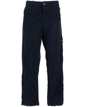 Stone Island Logo Patch Straight Leg Trousers - Blue