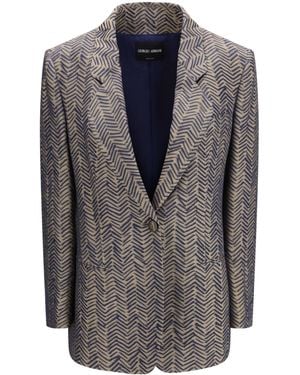 Giorgio Armani Chevron Jacquard Single-Breasted Blazer - Grey