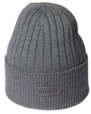 Gucci Logo Patch Ribbed Beanie - Grey