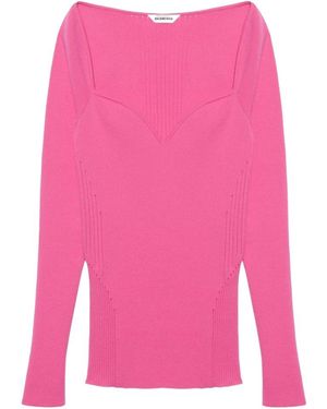 Balenciaga Sweetheart Neckline Knit Top - Pink