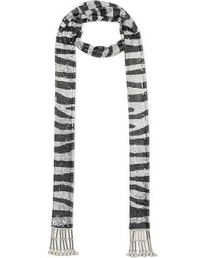 Rabanne Fringed Zebra-Print Chainmail Scarf - White