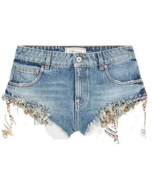Blumarine Frayed-Hem Studded Embellished Shorts - Blue