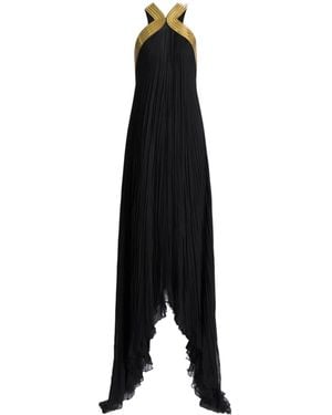 Alberta Ferretti Plissé Chiffon Gown With Metallic Embroidered Collar - Black