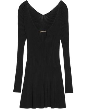 Jacquemus Long Sleeve Scalloped Mini Dress - Black