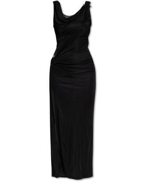 Versace Long Dress With Decorative Safety Pin - Black