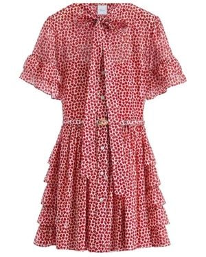 Dior Qixi Short Ruffled Dress With Belt - Red