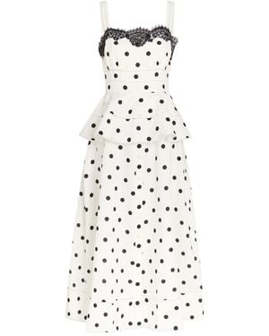 Self-Portrait Square-Neck Lace Polka Dot Dress - White