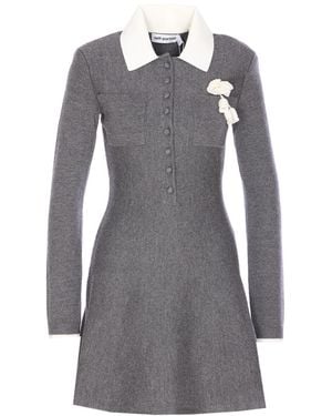 Self-Portrait Crochet Flower Collared Knitted Mini Dress - Grey