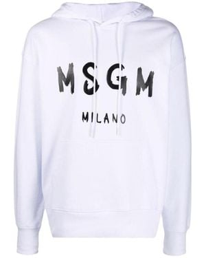 MSGM Logo Printed Drawstring Hoodie - White