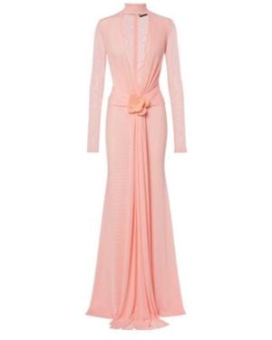 David Koma Draped Floral-Applique Mesh Gown - Pink