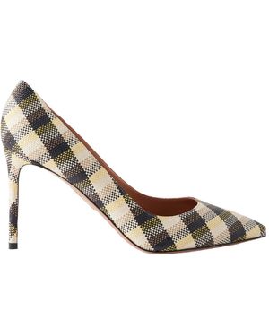 Aquazzura Purist 85 Checked Raffia Court Shoes - Metallic
