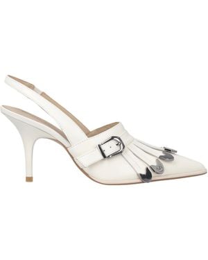 Pinko Slingback Fringed-Detail Court Shoes - White