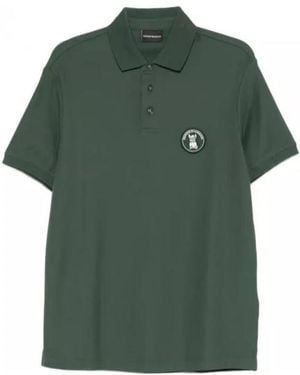 Emporio Armani Logo-Patch Shirt-Sleeve Polo Shirt - Green