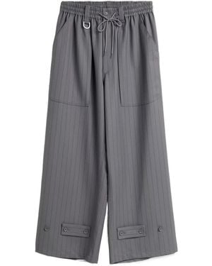Y-3 Stretch Wool Blend Striped Casual Pants - Gray